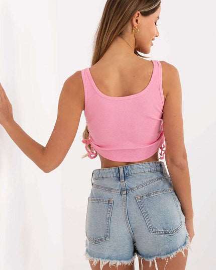 Pink Ribbed Crop Top With Straps Soft Cotton Elastane