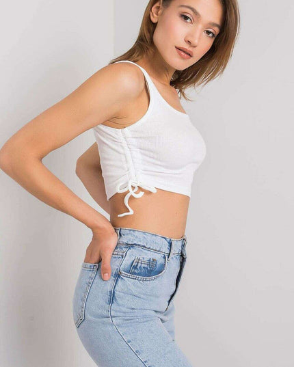 Ribbed Cotton Crop Top With Straps Casual White 215391 Women