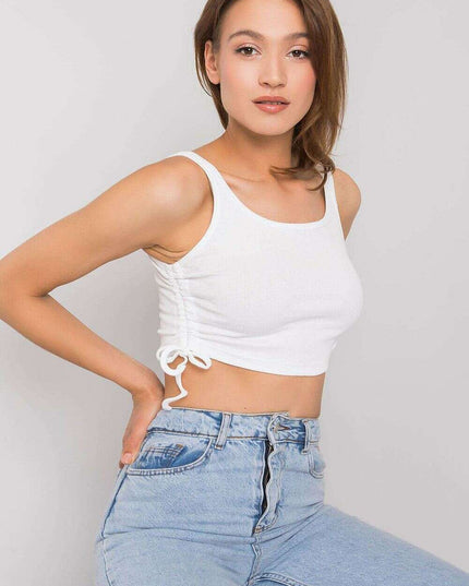 Ribbed Cotton Crop Top With Straps Casual White 215391 Women