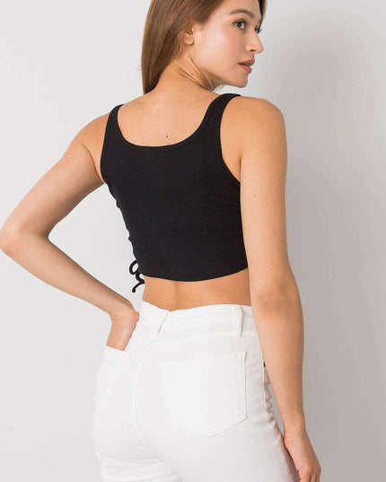 Black Ribbed Strap Crop Top Cotton Blend With Elastane