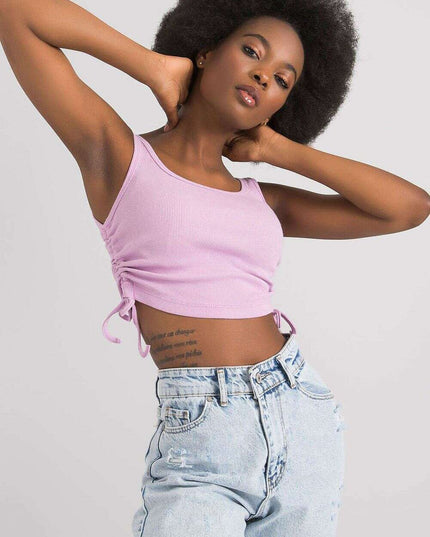 Violet Ribbed Crop Top With Straps Soft Cotton Blend