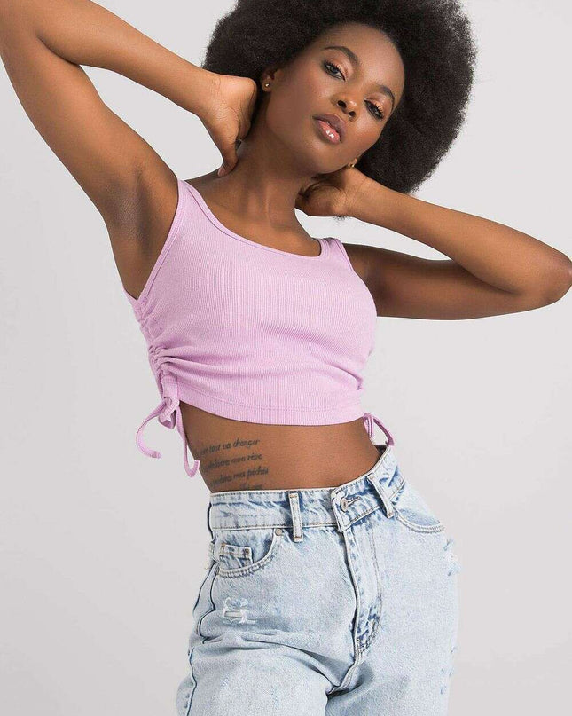 Violet Ribbed Crop Top With Straps Soft Cotton Blend