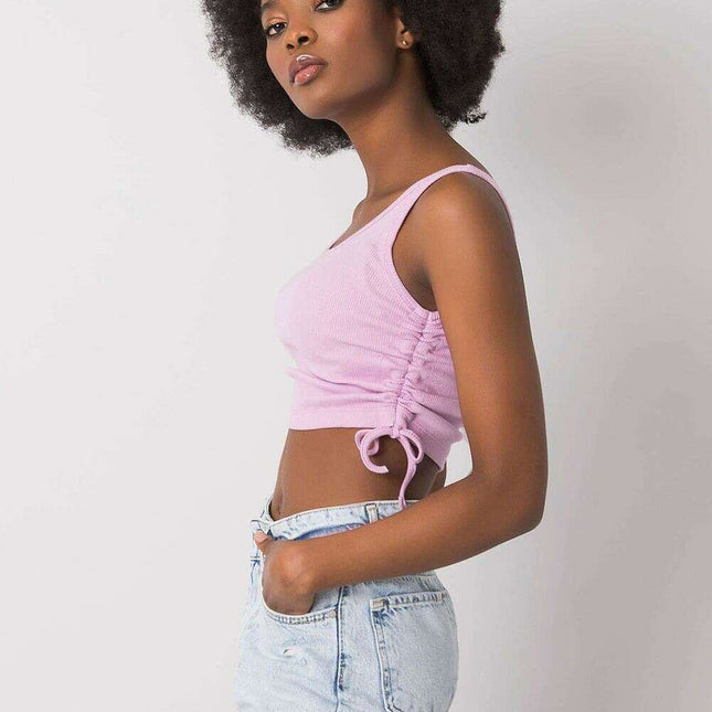 Violet Ribbed Crop Top With Straps Soft Cotton Blend
