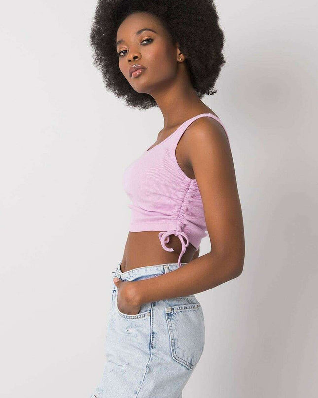 Violet Ribbed Crop Top With Straps Soft Cotton Blend