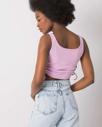 Violet Ribbed Crop Top With Straps Soft Cotton Blend