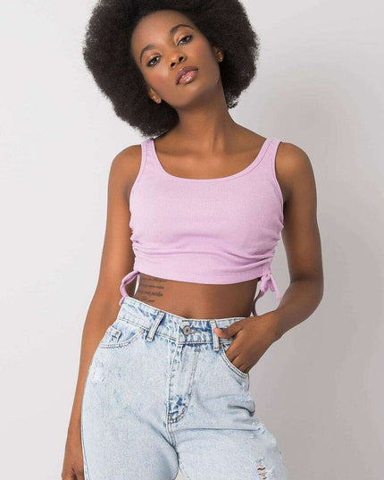 Violet Ribbed Crop Top With Straps Soft Cotton Blend