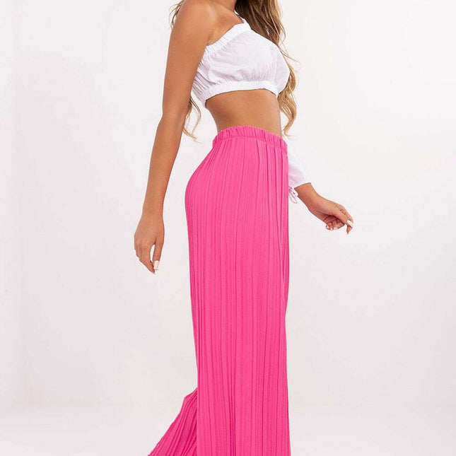 Pink High Waisted Textured Trousers for Women Casual