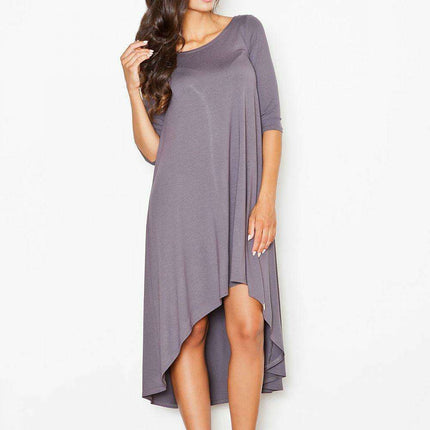 Chic Asymmetrical Hem Day Dress with Elegant Boat Neck