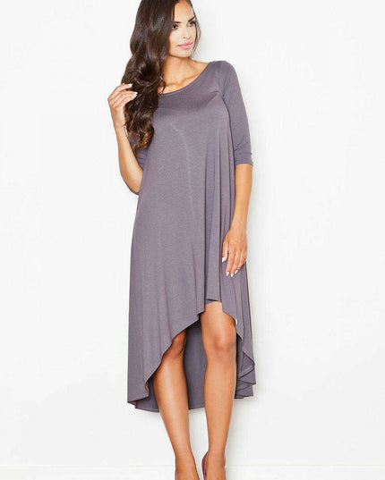 Chic Asymmetrical Hem Day Dress with Elegant Boat Neck