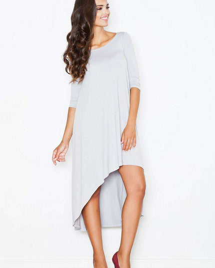 Chic Asymmetrical Hem Boat Neck Midi Dress