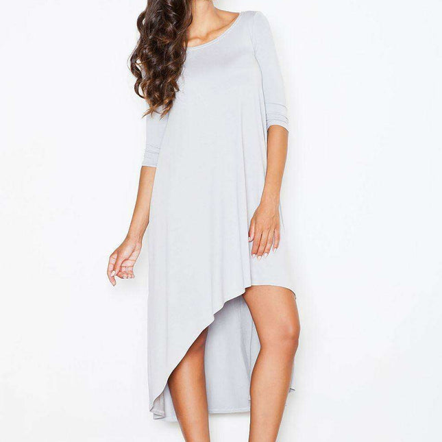 Chic Asymmetrical Hem Boat Neck Midi Dress