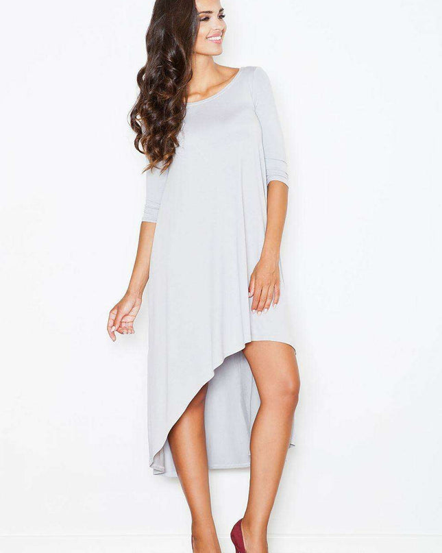 Chic Asymmetrical Hem Boat Neck Midi Dress