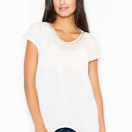 Chic Asymmetrical Blouse with Gold Chain Accent