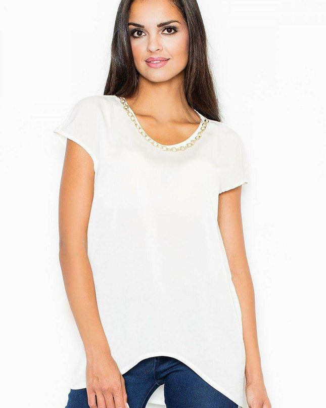 Chic Asymmetrical Blouse with Gold Chain Accent