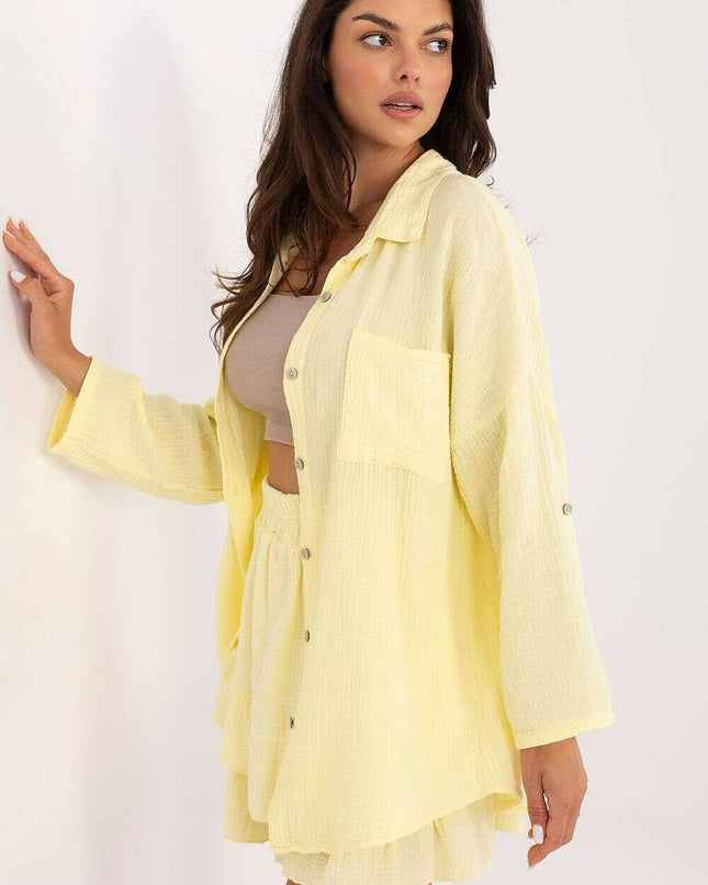 Women Long Sleeve Cotton Muslin Shirt Model 215498 Yellow