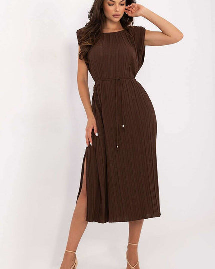 Daydress 215553 Pleated Midi Sleeveless Brown Dress