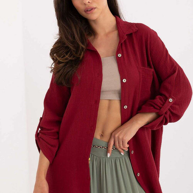 Red Long Sleeve Shirt Model 215559 Loose Fit Cotton Muslin