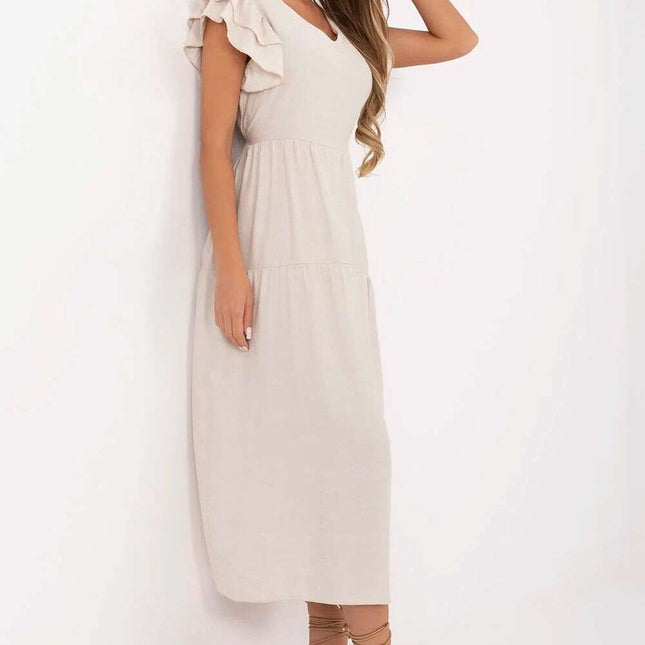 Beige Daydress 215794 Flared Midi Dress for Work Everyday