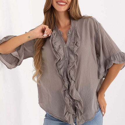 Beige Boho Style Women Shirt 215813 For Everyday Office