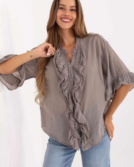Beige Boho Style Women Shirt 215813 For Everyday Office