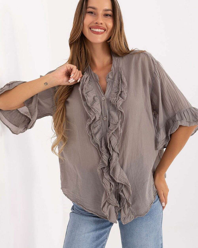 Beige Boho Style Women Shirt 215813 For Everyday Office