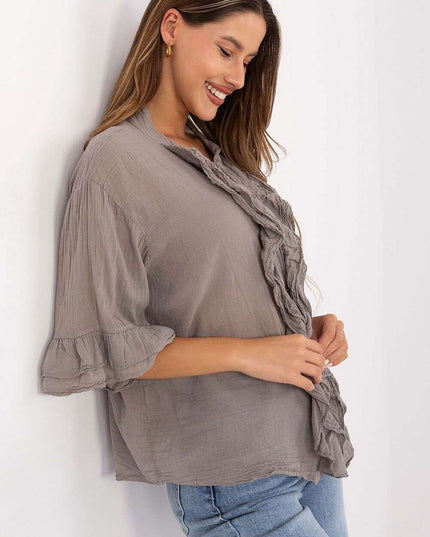 Beige Boho Style Women Shirt 215813 For Everyday Office