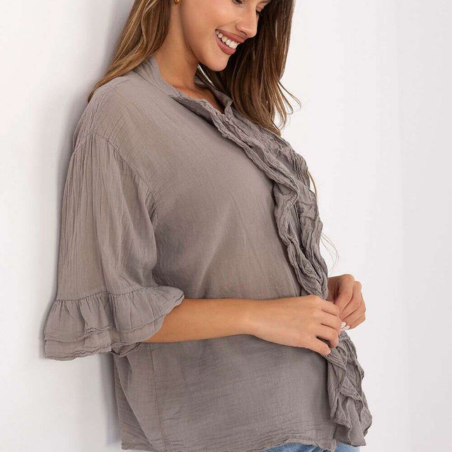 Beige Boho Style Women Shirt 215813 For Everyday Office