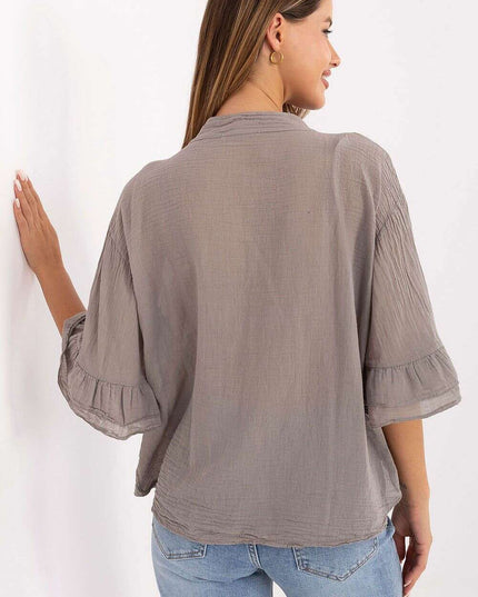 Beige Boho Style Women Shirt 215813 For Everyday Office