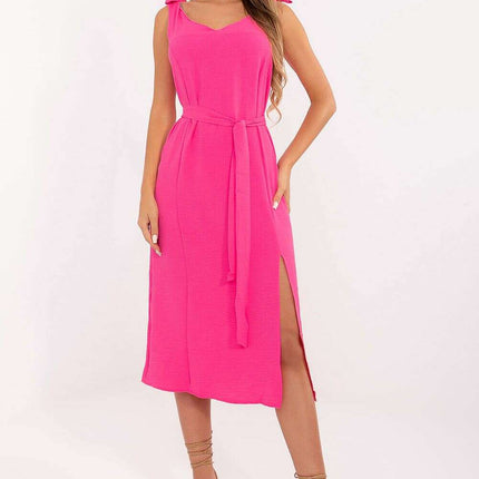 Pink Summer Daydress With Tie Straps And Front Slit 215851