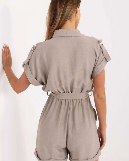 Beige Short Jumpsuit For Women Viscose Nylon Blend Summer