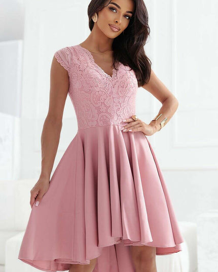 Raspberry Elegance Asymmetrical Lace Evening Dress by Numoco