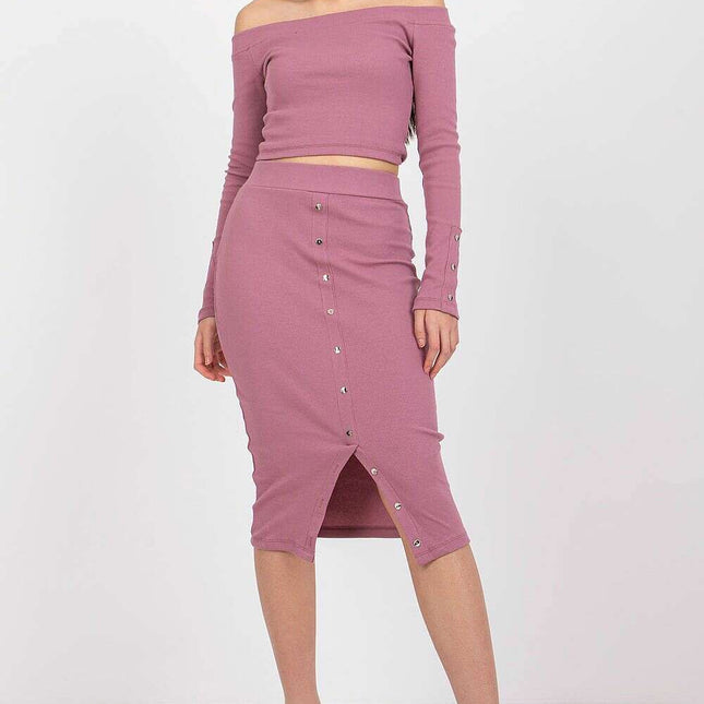 Ribbed Off Shoulder Blouse Set Pink 215917 For Women