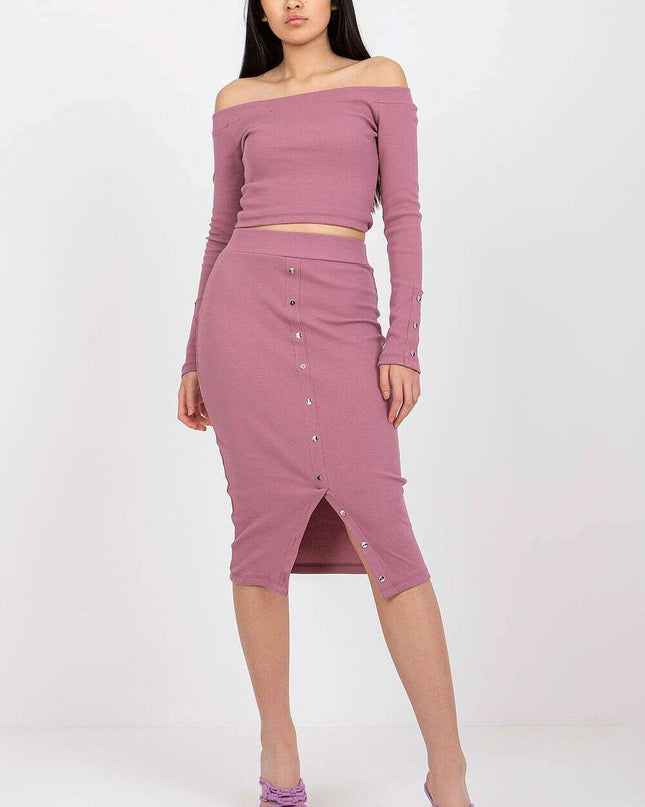 Ribbed Off Shoulder Blouse Set Pink 215917 For Women