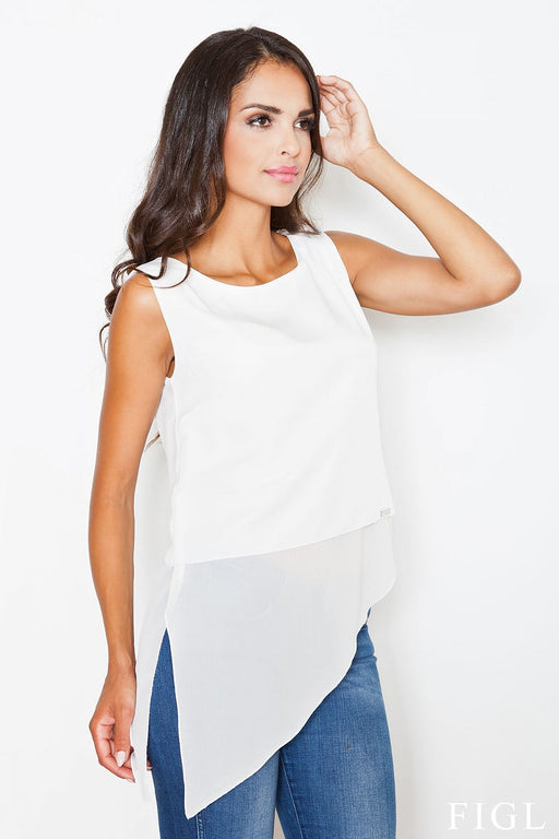 Chic Asymmetrical Sleeveless Blouse with Logo Plate