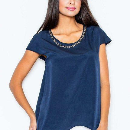 Chic Asymmetrical Blouse with Eye-Catching Gold Chain Detail