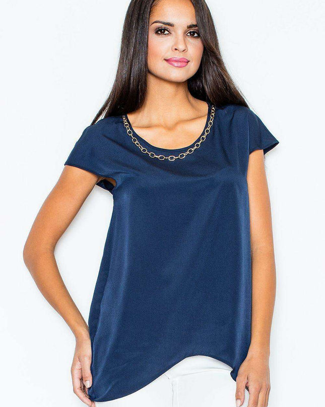 Chic Asymmetrical Blouse with Eye-Catching Gold Chain Detail