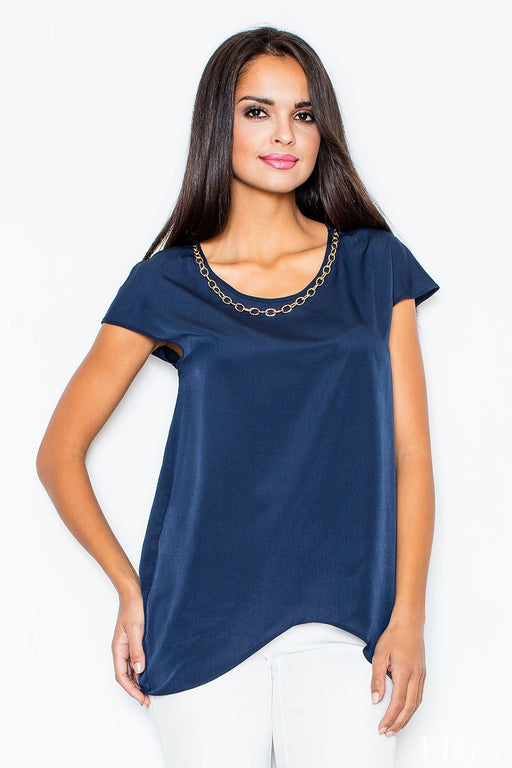 Chic Gold Chain Accent Asymmetrical Blouse
