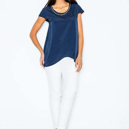 Chic Asymmetrical Blouse with Eye-Catching Gold Chain Detail