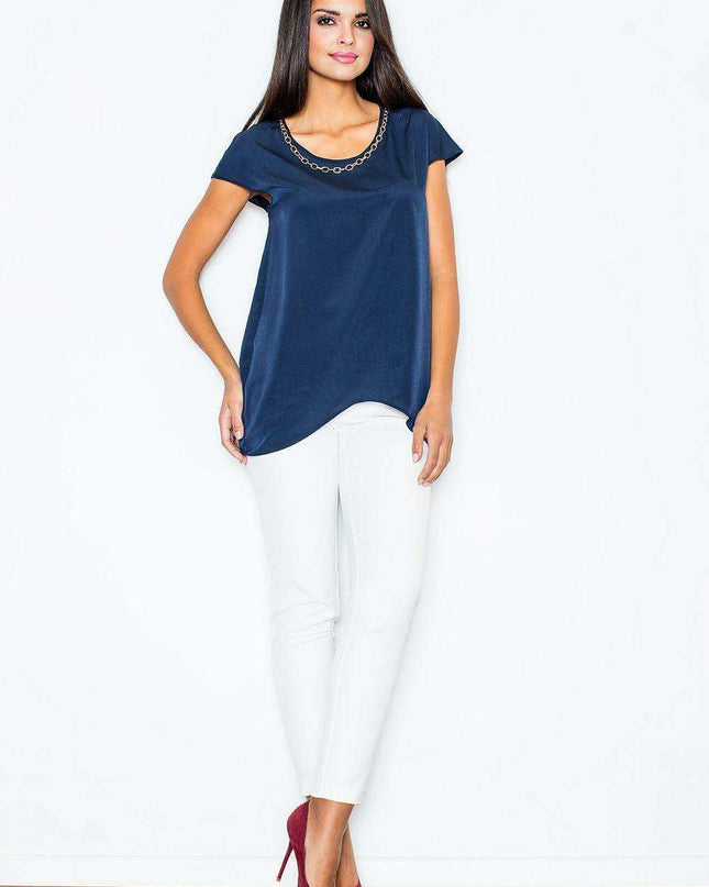 Chic Asymmetrical Blouse with Eye-Catching Gold Chain Detail