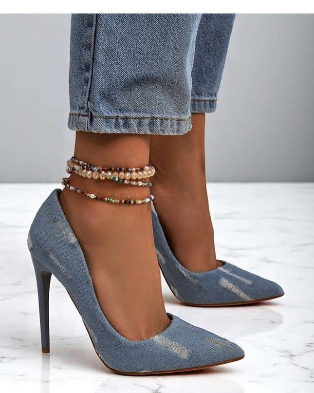 Women’s Denim Stiletto Pumps – Pointed Toe High Heels