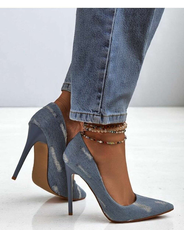 Women’s Denim Stiletto Pumps – Pointed Toe High Heels