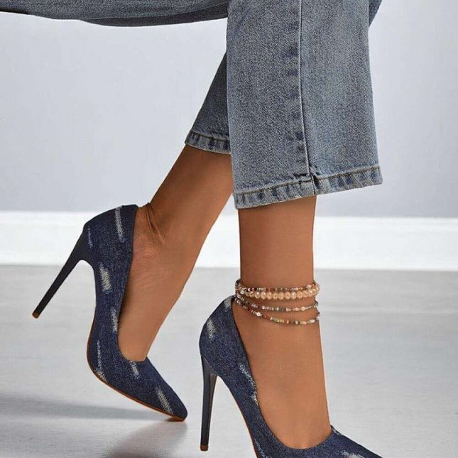 Women’s Denim High Heels – Pointed Toe Stilettos with Urban Edge