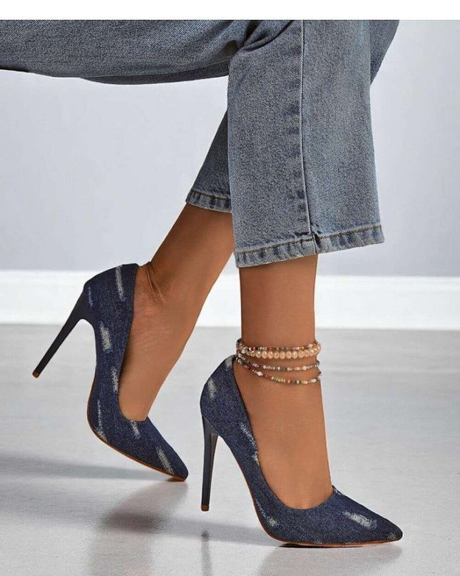 Women’s Denim High Heels – Pointed Toe Stilettos with Urban Edge