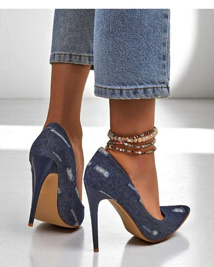 Women’s Denim High Heels – Pointed Toe Stilettos with Urban Edge