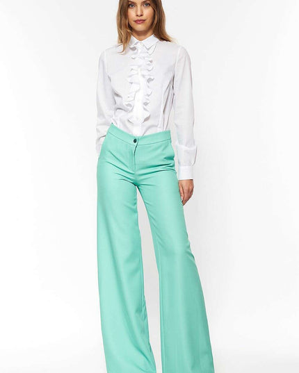 White Long Sleeve Shirt With Ruffled Collar 216346