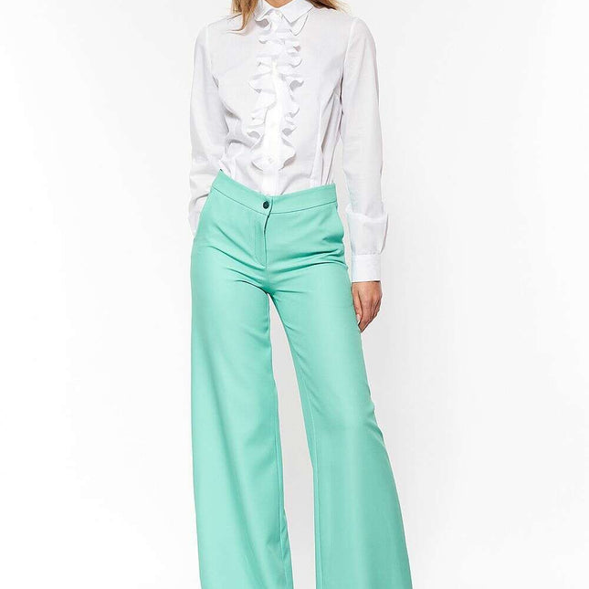 White Long Sleeve Shirt With Ruffled Collar 216346