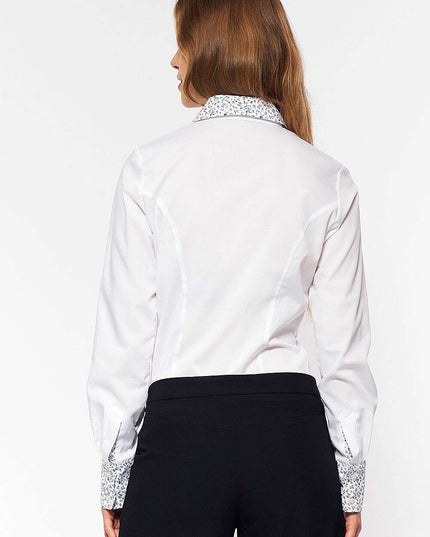 White Long Sleeve Shirt With Pleated Collar Cuffs 216347