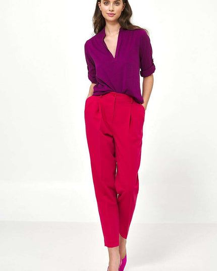 Violet Viscose Blouse With Ruched Neckline And Sleeves