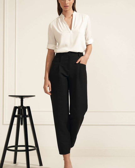 Beige Blouse With Ruching And Rolled Sleeves For Office