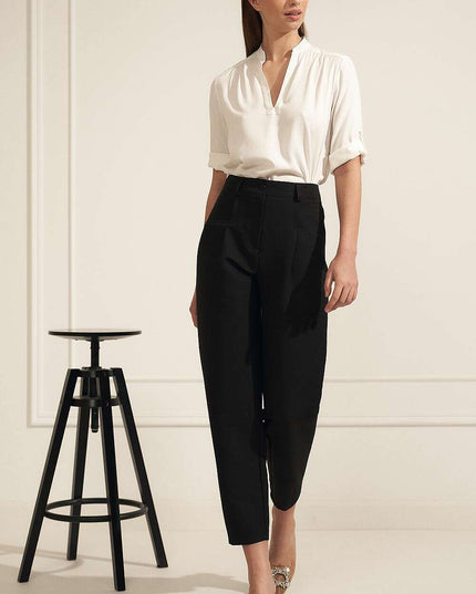 Beige Blouse With Ruching And Rolled Sleeves For Office